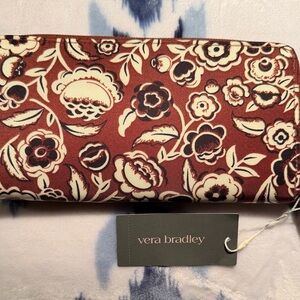 Vera Bradley Quilted Floral Zip Wallet in Rust and Cream